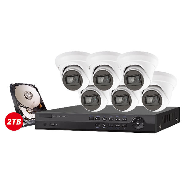 8-channel Galaxy Platinum Series 5MP 5-in-1 HD analog turret security camera kit with multiple cameras and accessories.