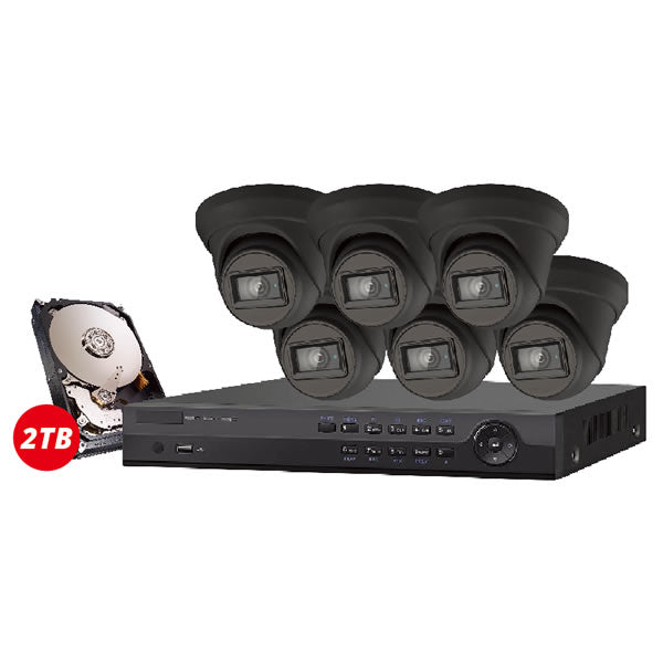 8-channel Galaxy Platinum Series 4K 5-in-1 HD analog turret security camera kit with four cameras and mounting hardware.
