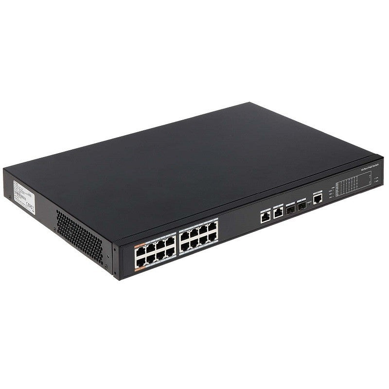 Galaxy 16-channel 240W POE switch with 250-meter long-distance support, featuring 16 Ethernet ports and robust network connectivity.