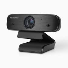 My Store Rocware GX-RC19 webcam showing front view with lens, built-in microphone, and adjustable stand on a neutral background.