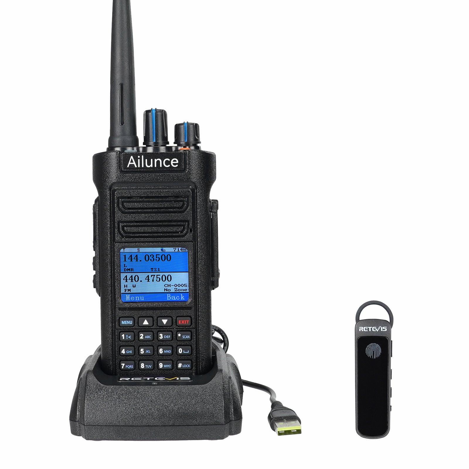 Galaxy Security Retevis Ailunce HD2 dual band DMR/analog amateur radio with GPS, featuring a compact design and digital display.