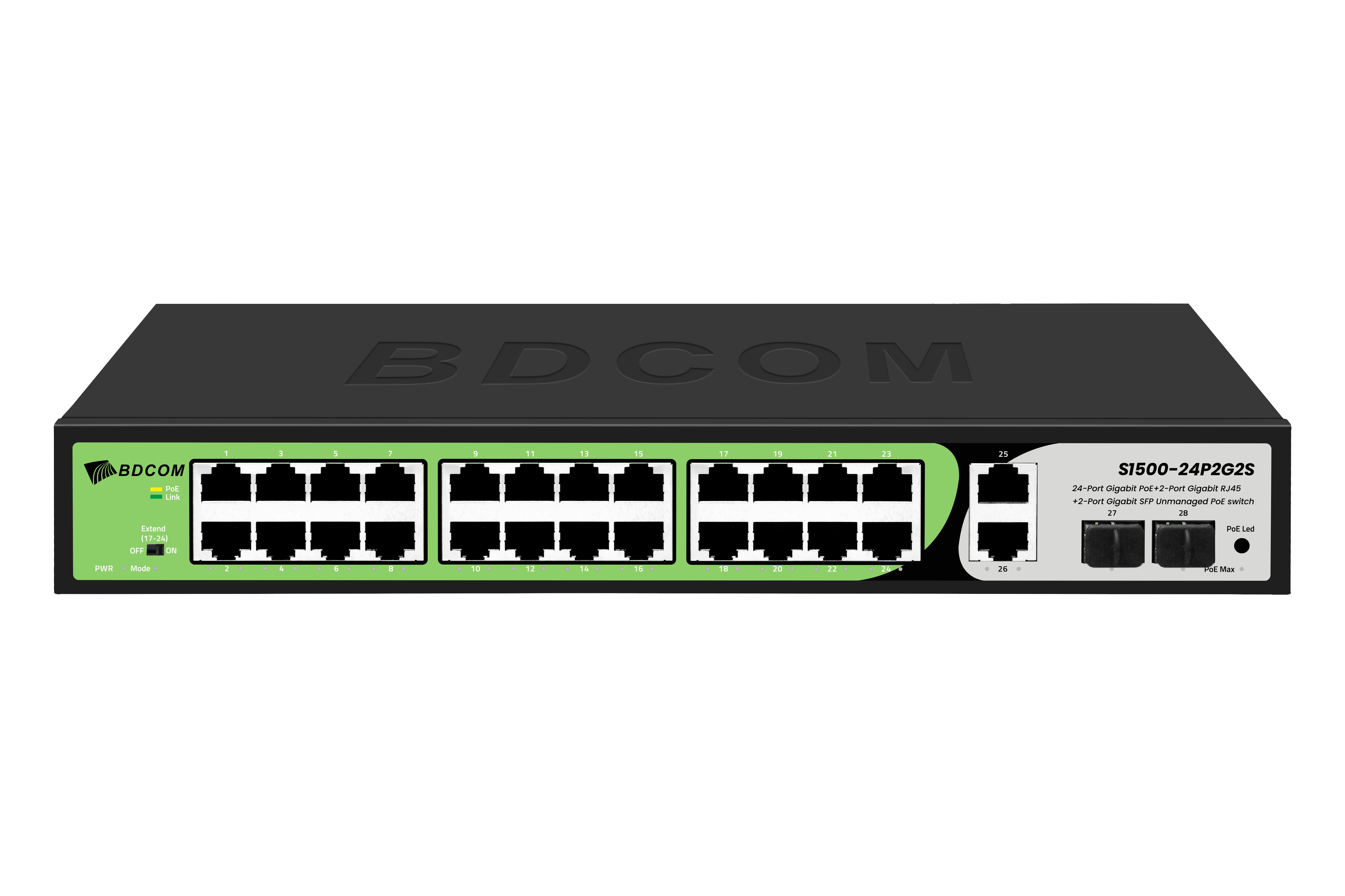 BDCOM 24-port GE PoE+ 2-port GE RJ45 + 2-port SFP Unmanaged PoE Switch