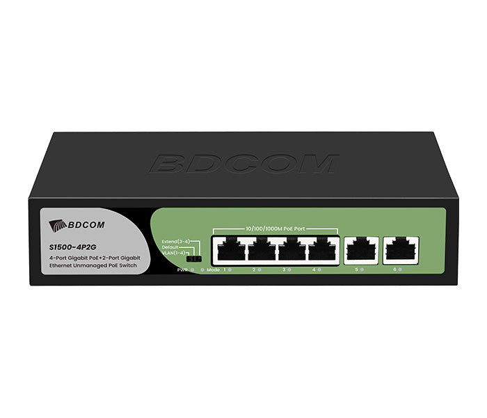 My Store GX-S1500-4P2G 4-port Gigabit PoE+ unmanaged switch with 2 Gigabit uplink ports, RJ45 ports, built-in power supply