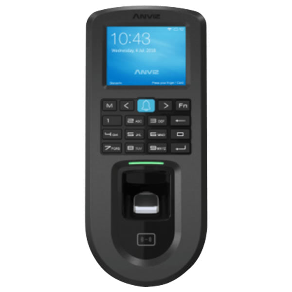 Fingerprint and RFID standalone access control terminal by My Store with touchscreen interface and sleek black design.