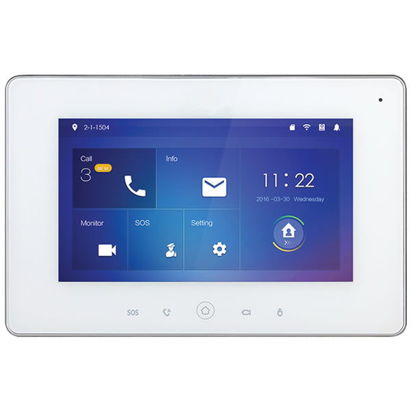 Wi-Fi indoor monitor from Galaxy Hunter Series by My Store, featuring a sleek black screen and control buttons for home security.