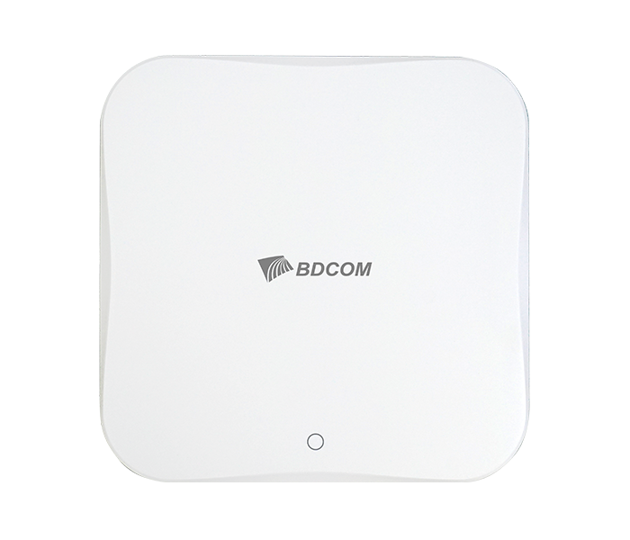 Galaxy Security BDCOM high-density ceiling-mounted wireless access point, GX-WAP2001-T618-V2 model, with sleek design and multiple antennas.