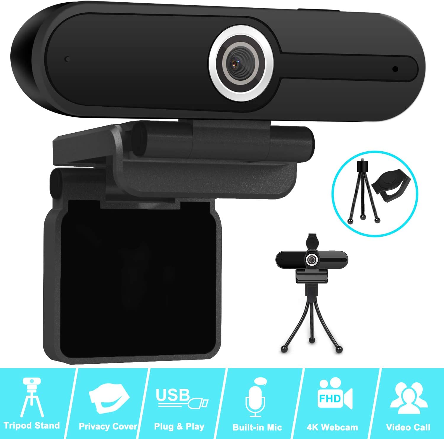 High-resolution 4K webcam from My Store with built-in microphone, sleek design, and adjustable stand for clear video calls