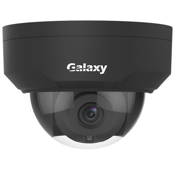 Galaxy Pro 5MP Starlight IR Dome IP Camera in black with 2.8mm lens, capturing clear security footage at night.