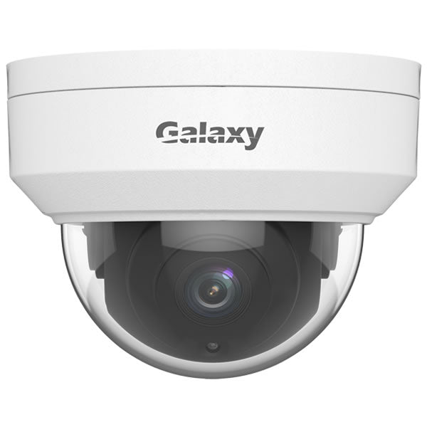 Galaxy Elite 4K vandal-resistant network IR fixed dome camera with night vision and durable housing, ideal for security surveillance.
