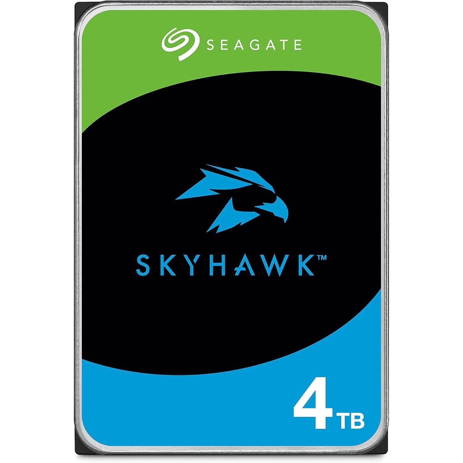 Seagate SkyHawk 4TB 3.5-inch SATA hard drive with 7200RPM and 256MB cache, suitable for surveillance storage.