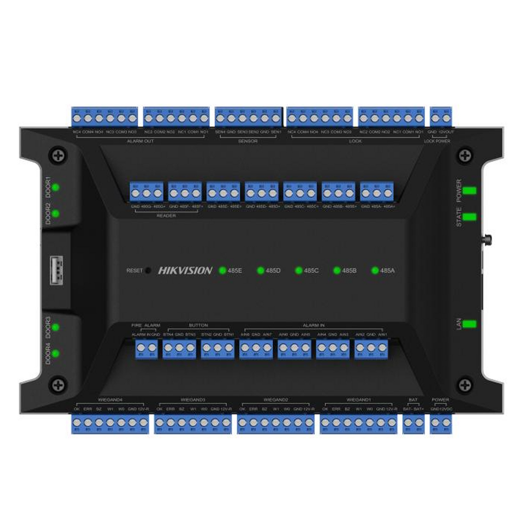 Hikvision Power Supply DS-K2704X(P) for security systems, shown with multiple output ports and compact black design.