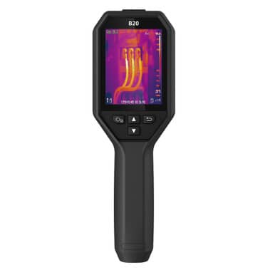 Hikvision thermal camera HM-TP52-3AQF/W-B20 by Galaxy Security showing the device with its lens and thermal imaging sensor