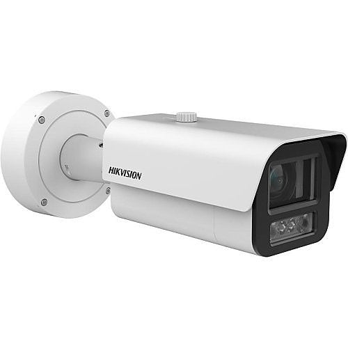 Hikvision 4MP Bullet IP Camera with 2.8-12mm lens, part of Galaxy Security's surveillance camera lineup, mounted outdoors.