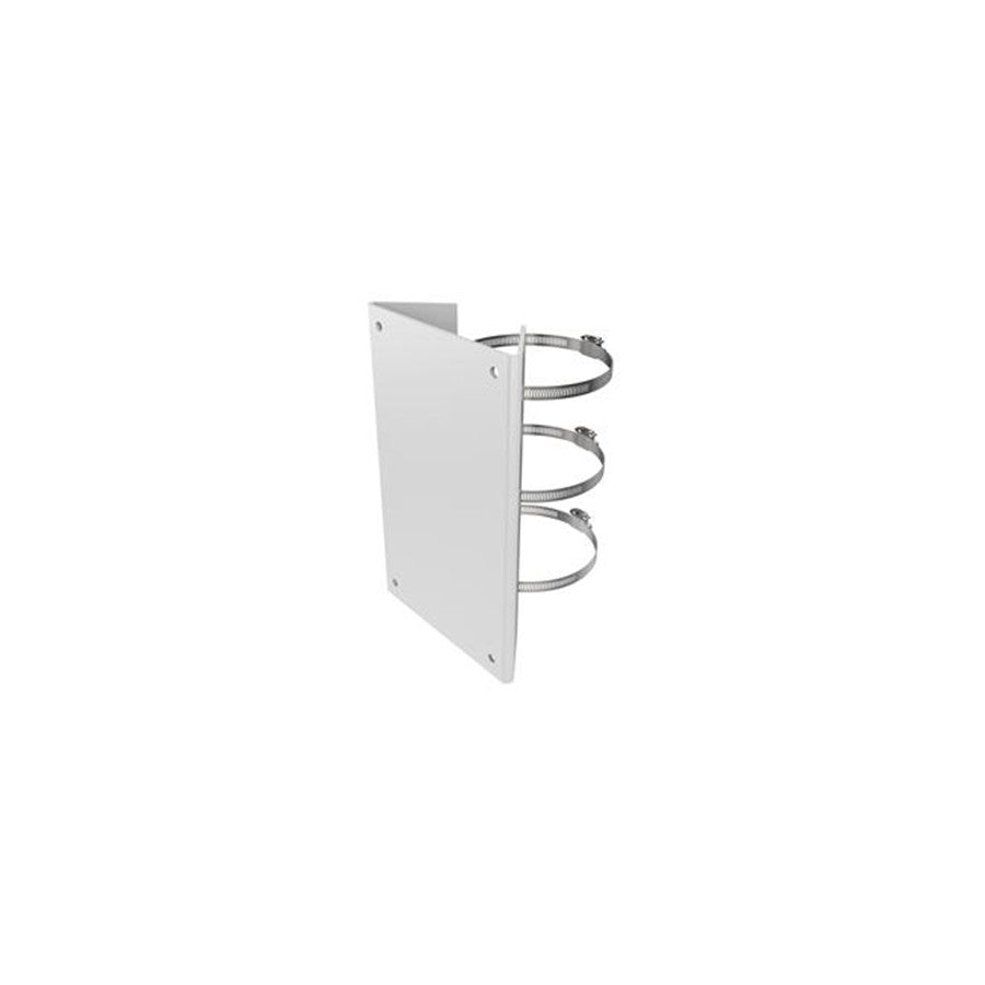 Hikvision PMPL mounting bracket for security cameras, shown attached to a wall for outdoor surveillance installation.