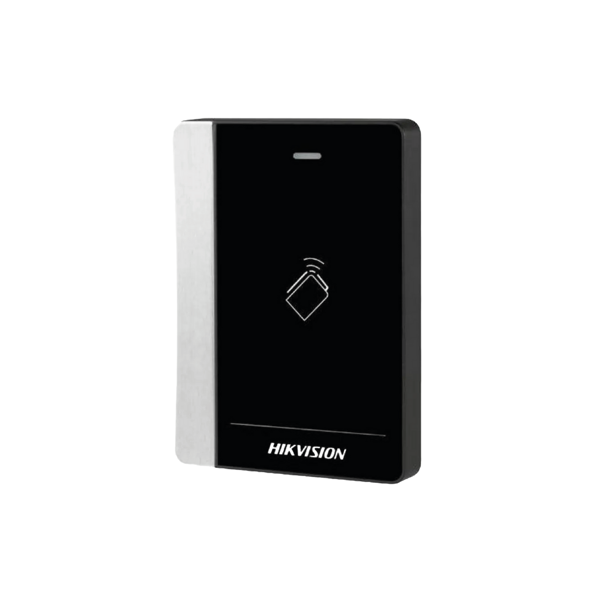 Hikvision DS-K1102AEM card reader mounted on wall, used for access control by Galaxy Security system.