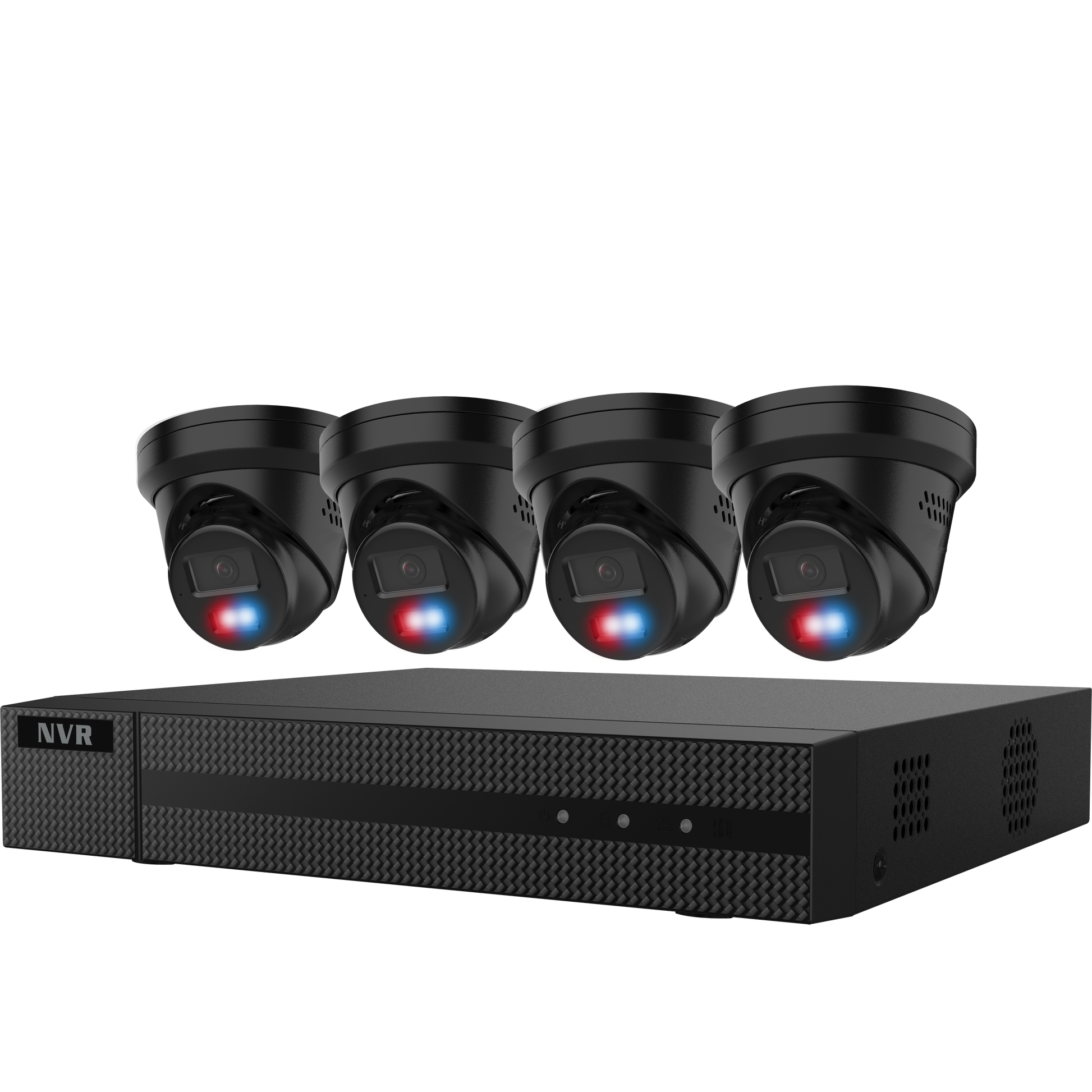 Galaxy Security Guarding Vision Kit with 4CH NVR, 2TB HDD, and four 6MP IP turret cameras in black color.