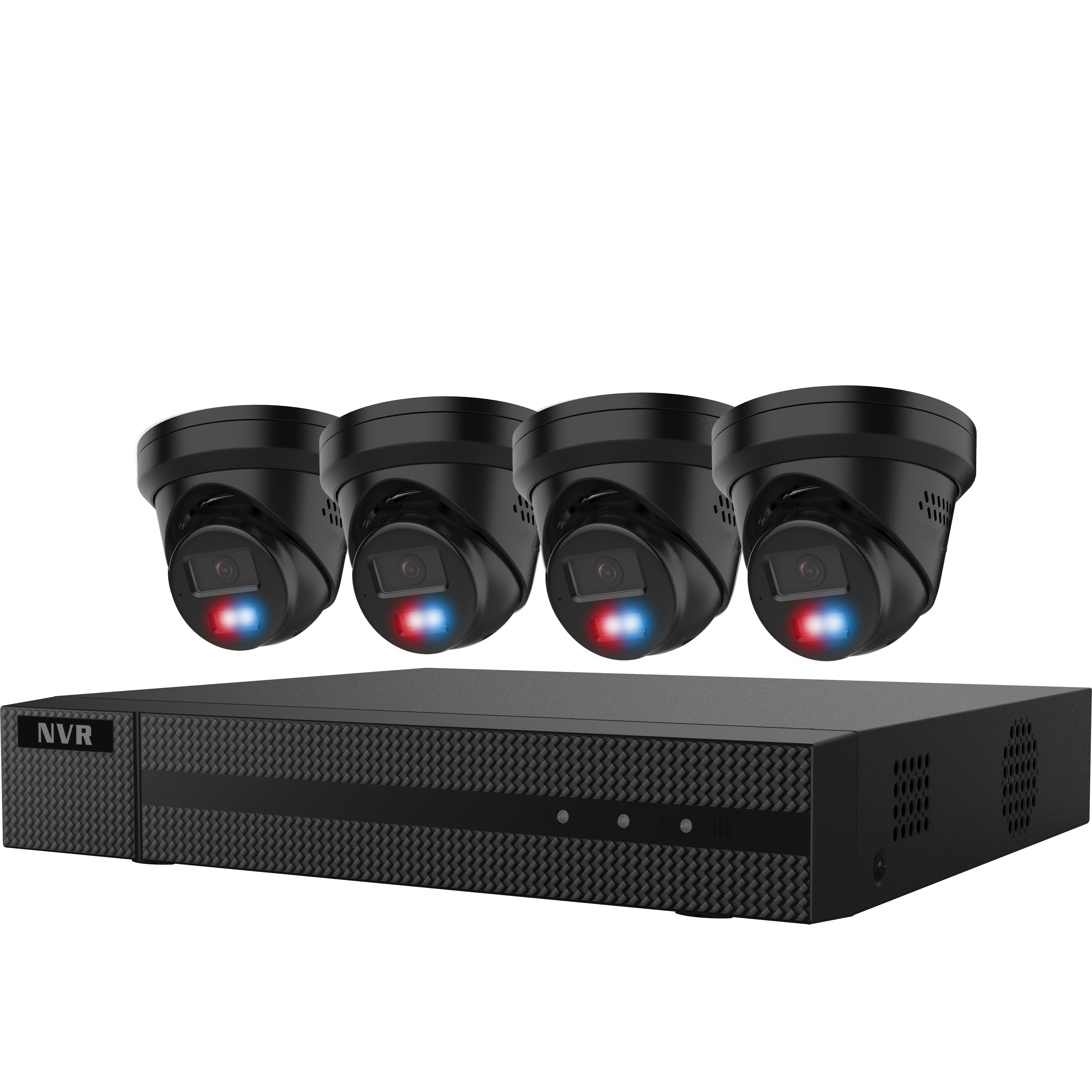 Galaxy Security Guarding Vision Kit with 4CH NVR, 2TB HDD, and four 6MP IP turret cameras in black color.