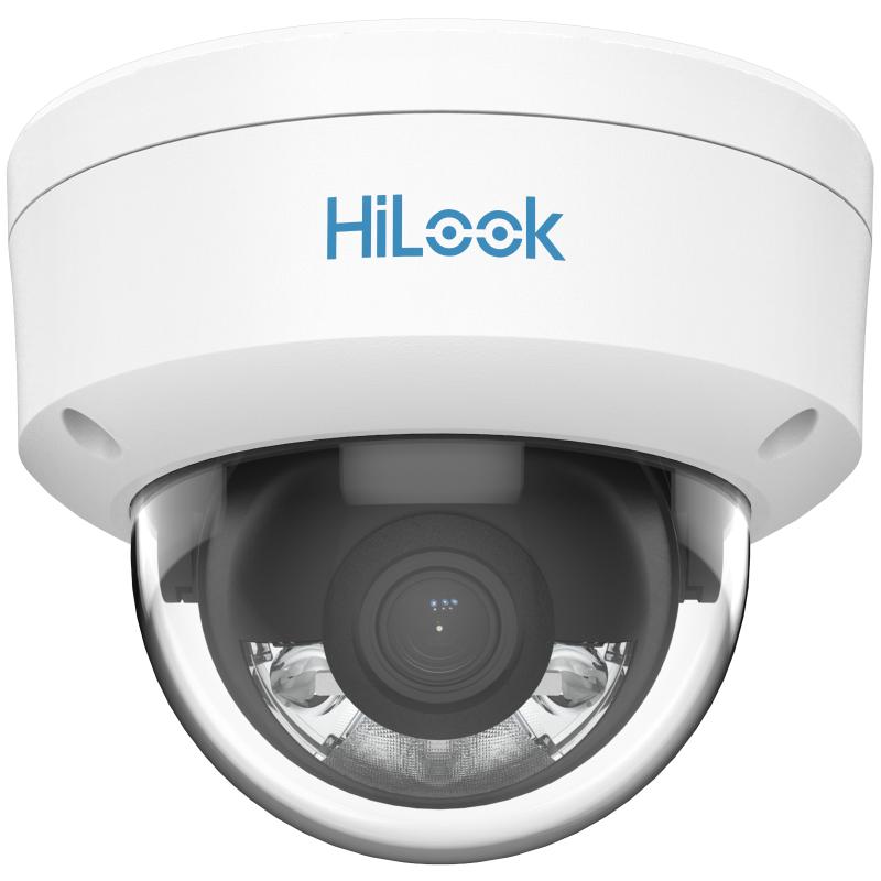 HiLook 4 MP ColorVu MD 2.0 fixed dome network camera with 2.8mm lens, detailed close-up shot showing camera design