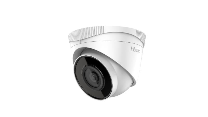 Hikvision 4MP Turret IP Camera IPC-T240H with 4mm lens, black outdoor surveillance camera showing lens and housing details