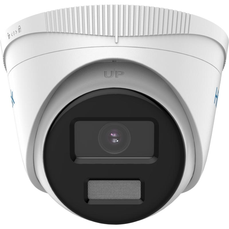 HiLook 4MP AI Color247 white light fixed IP turret camera showing lens and white housing for security surveillance.