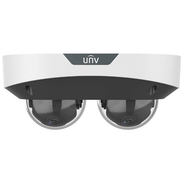 Uniview IPC3224SS-ADF28K-I1 2x 4MP dual-channel IR network camera with multiview and intelligent features, mounted outdoors.