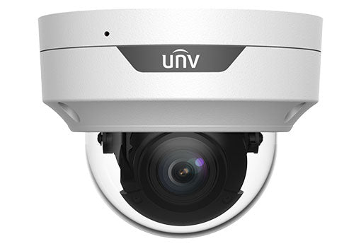 Uniview IPC3534SR4-ADZK-H 4MP AI IR fixed IP dome camera with black housing, capturing detailed surveillance footage.