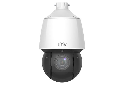 Uniview IPC6424SR-X25-VF 4MP network PTZ dome camera with 25x optical zoom and LightHunter technology, mounted outdoors.