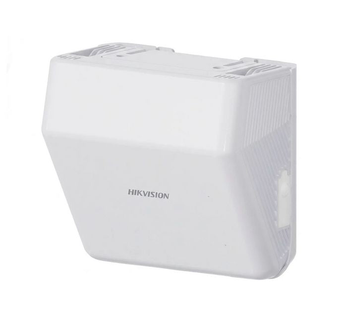 Hikvision Radar Device IRS-BFDR6-H1AG installed outdoors, showing sensors and mounting hardware for security surveillance.