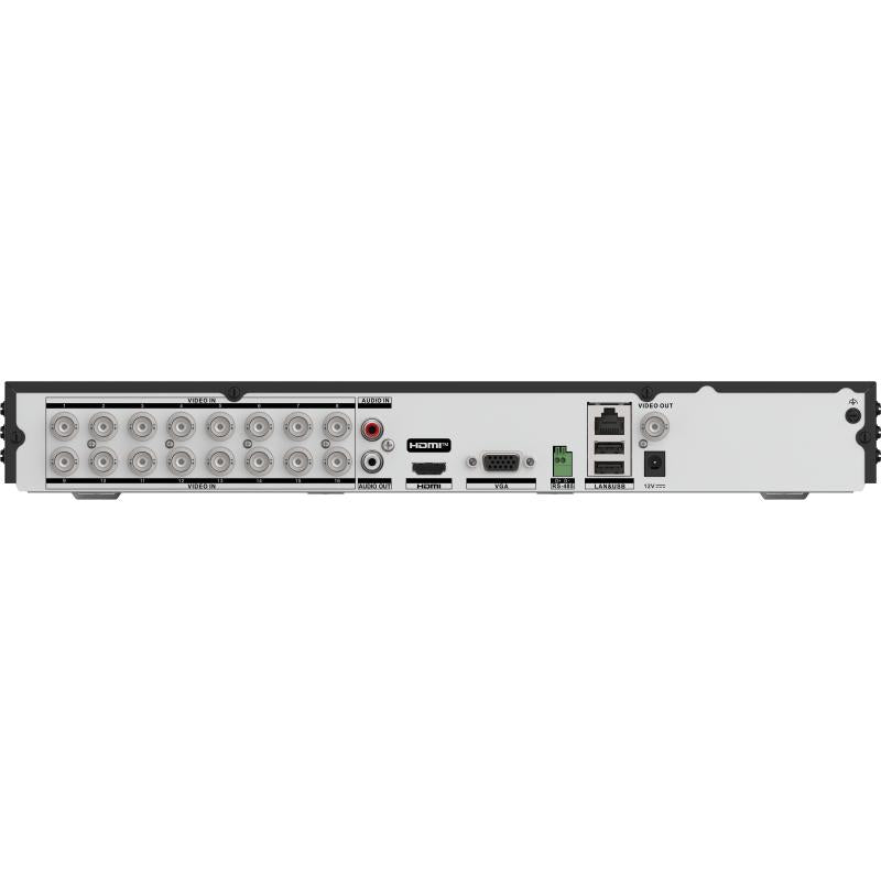 Hikvision digital video recorder iDS-7216HQHI-M2/XT with multiple HDMI and VGA ports, black unit with front panel controls.