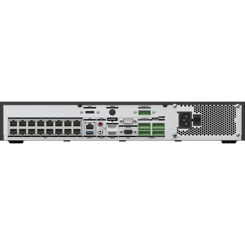 Hikvision DS-7716NXI-I4/16P/V network video recorder with 16 PoE ports and multiple video input options for security surveillance.