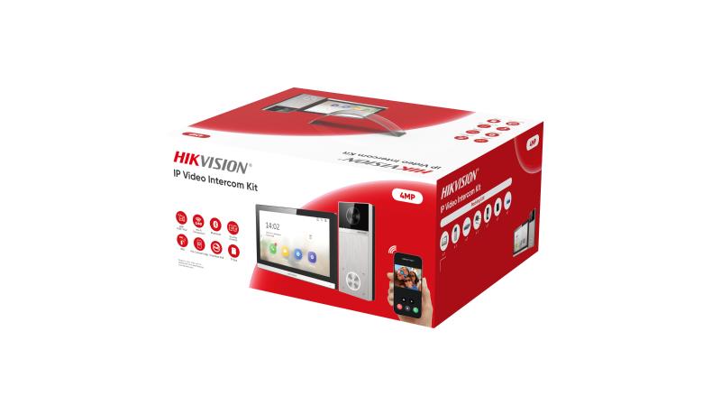 Hikvision DS-KIS611-S video intercom device with camera and keypad for secure building access, mounted on a wall.