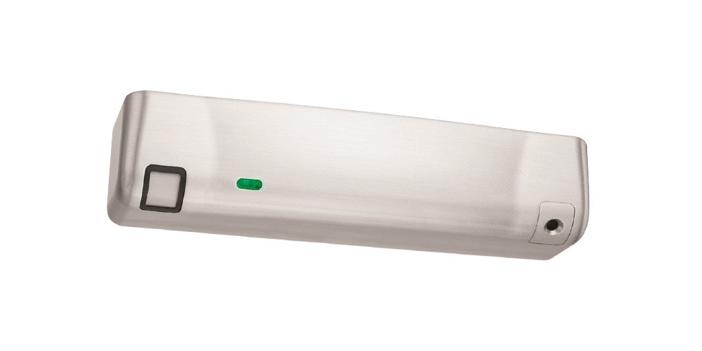Securitron M680 Magnalock installed on a door, showing its sturdy metal construction and mounting hardware for access control security.