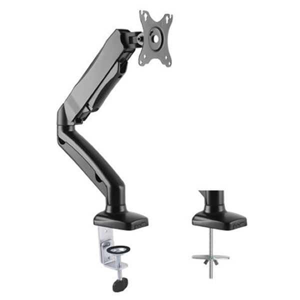 Speedex 13-27 inch interactive LCD monitor VESA desk mount with gas spring counterbalance for adjustable screen positioning.