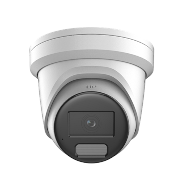 Galaxy Platinum AI 8MP Color247 white light fixed IP turret camera with sleek design and lens detail.