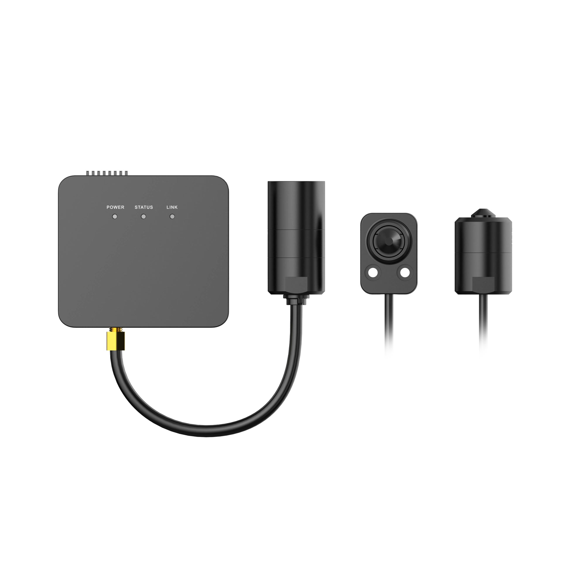 Galaxy Security 2MP pinhole IP camera with L-shape lens and recording box, powered by 12VDC or PoE, for discreet surveillance.
