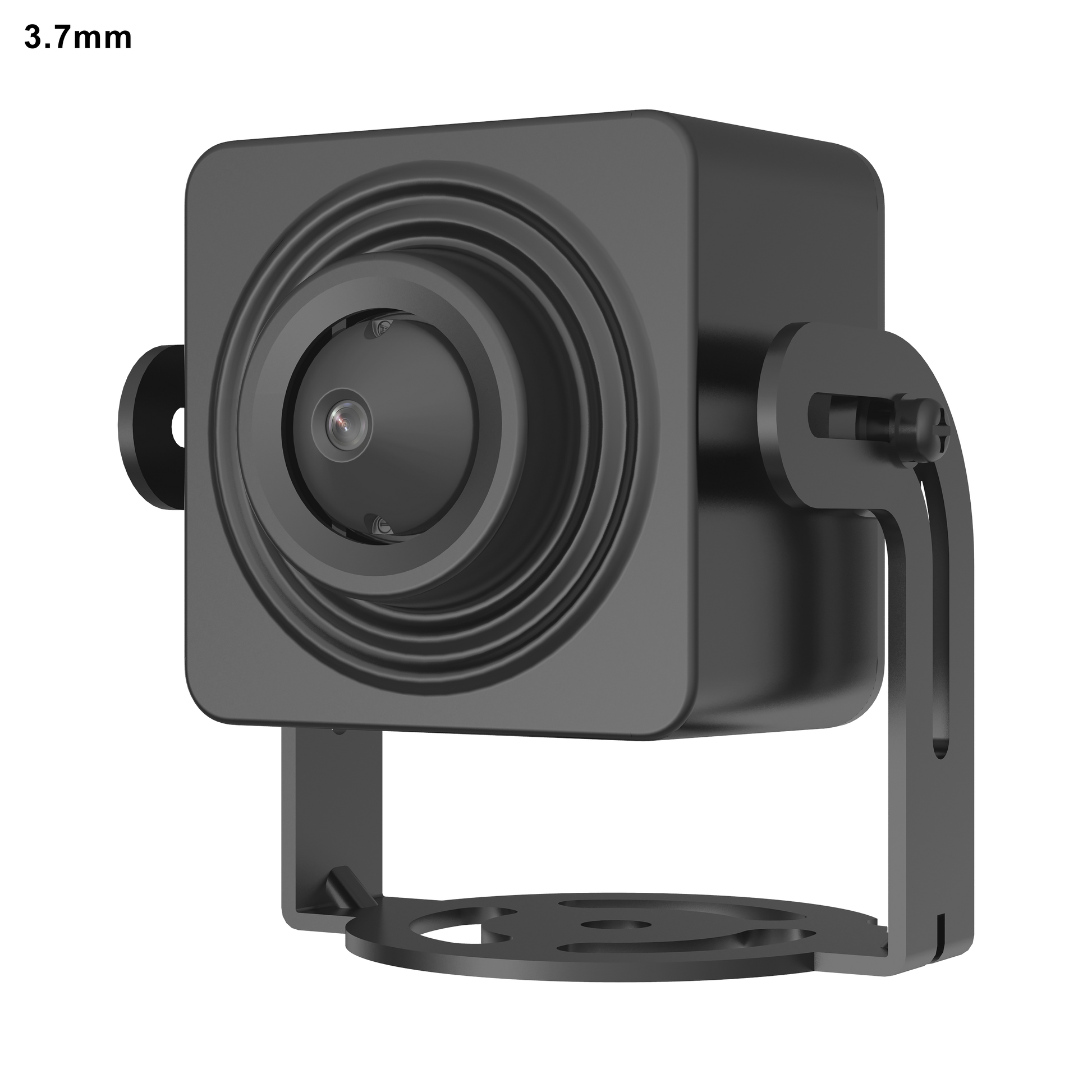 Galaxy Security 2MP mini cube pinhole IP camera mounted on wall, compact surveillance camera with 12VDC power input.