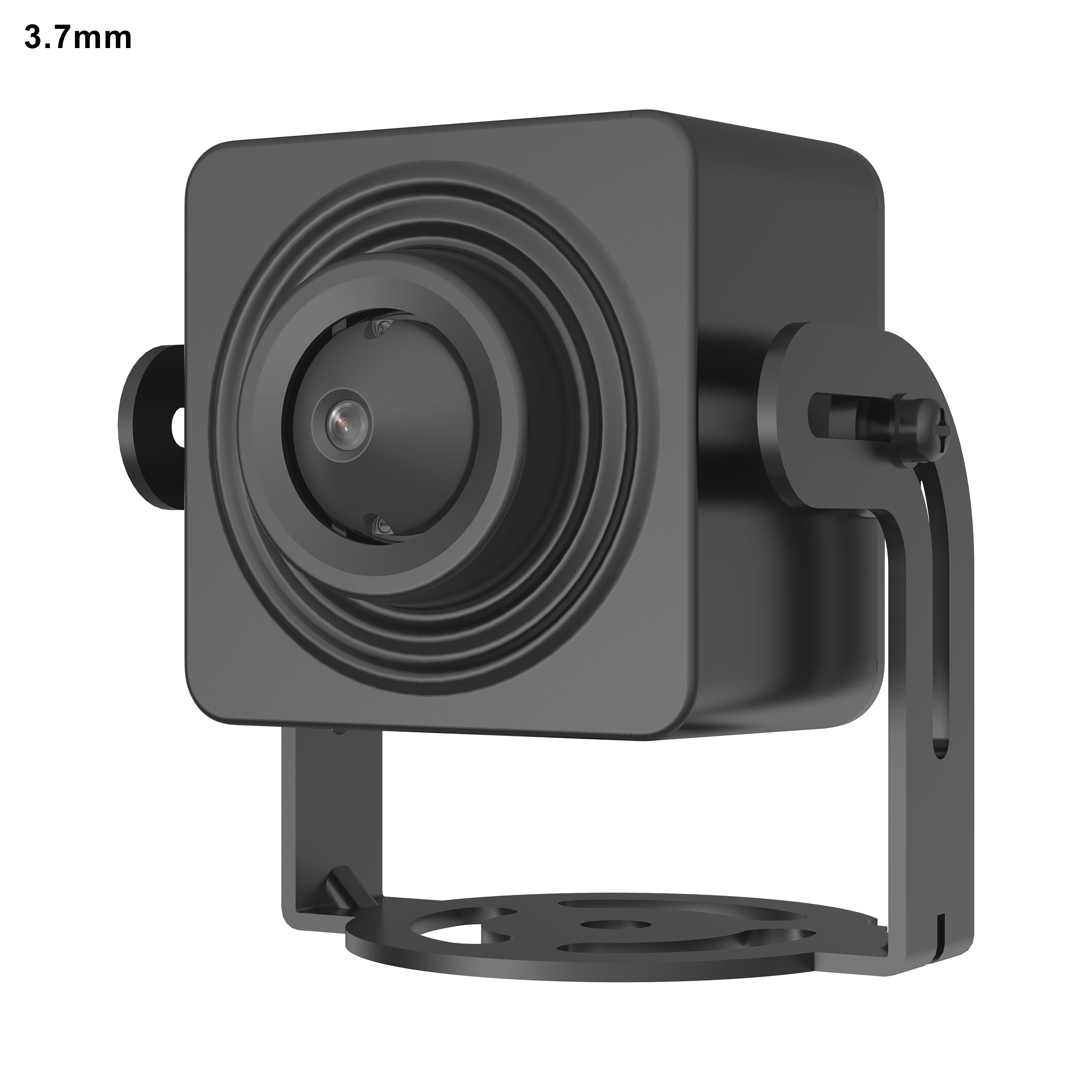Galaxy Security 2MP mini cube pinhole IP camera mounted on wall, compact surveillance camera with 12VDC power input.