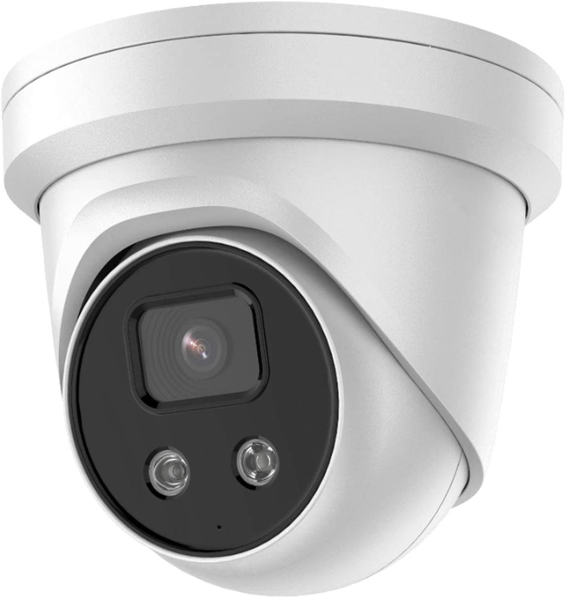 Hikvision 4 MP AcuSense fixed turret network camera with strobe light and audible warning for security monitoring.