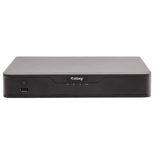 Galaxy Pro Series 2+8CH 3MP Hybrid NVR with multiple network and camera connections, featuring a sleek black design and front panel ports.