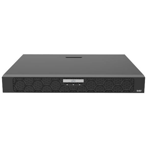 Uniview NVR502-08B-P8 16MP 8-channel network video recorder with 8 PoE ports and 2 SATA drives, black rectangular device