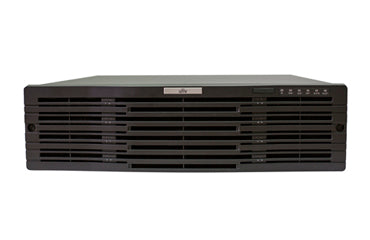 Uniview 516 Series 128-channel 4K HD NVR security recorder with multiple HDMI and Ethernet ports, black metal enclosure.