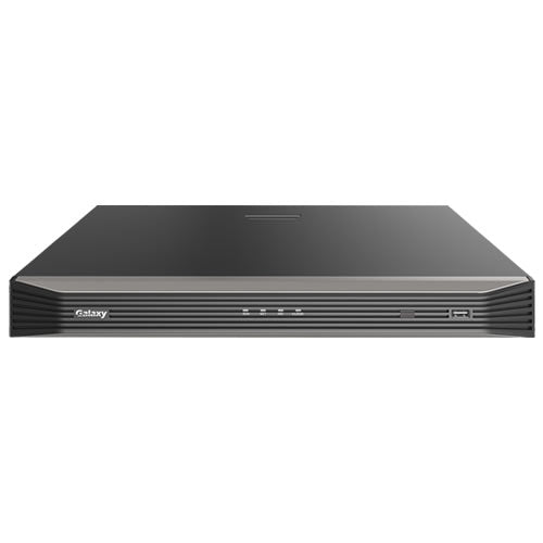 Galaxy Pro 16MP 16-channel NVR with dual SATA bays, used for high-resolution video recording and surveillance.