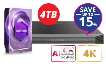 Galaxy Pro 16MP 16-channel NVR with dual SATA drives, shown with a 4TB storage drive installed.
