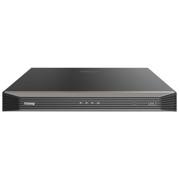 8MP Galaxy Pro 8-channel hybrid DVR with multiple input options, shown in a sleek black design for high-quality security recording.