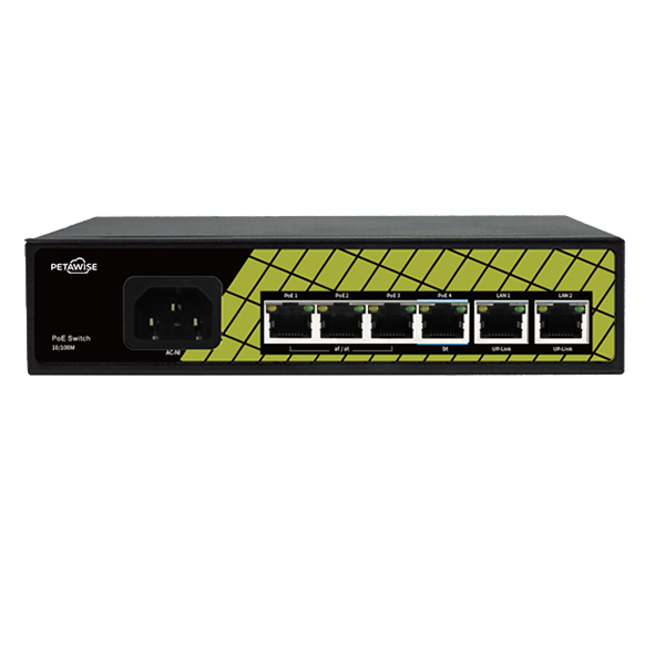Uniview PW2020-4T-IN 4-channel IP surveillance network video recorder with multiple ports and sleek black design.