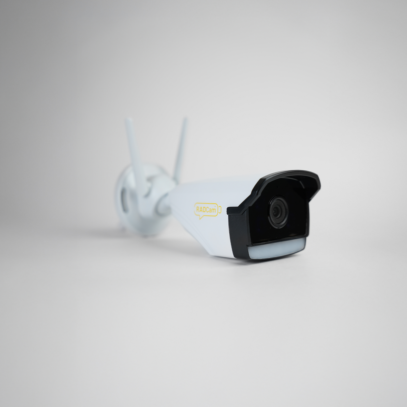 Galaxy Security RADCam security camera with black outdoor housing and adjustable mounting bracket, designed for surveillance.
