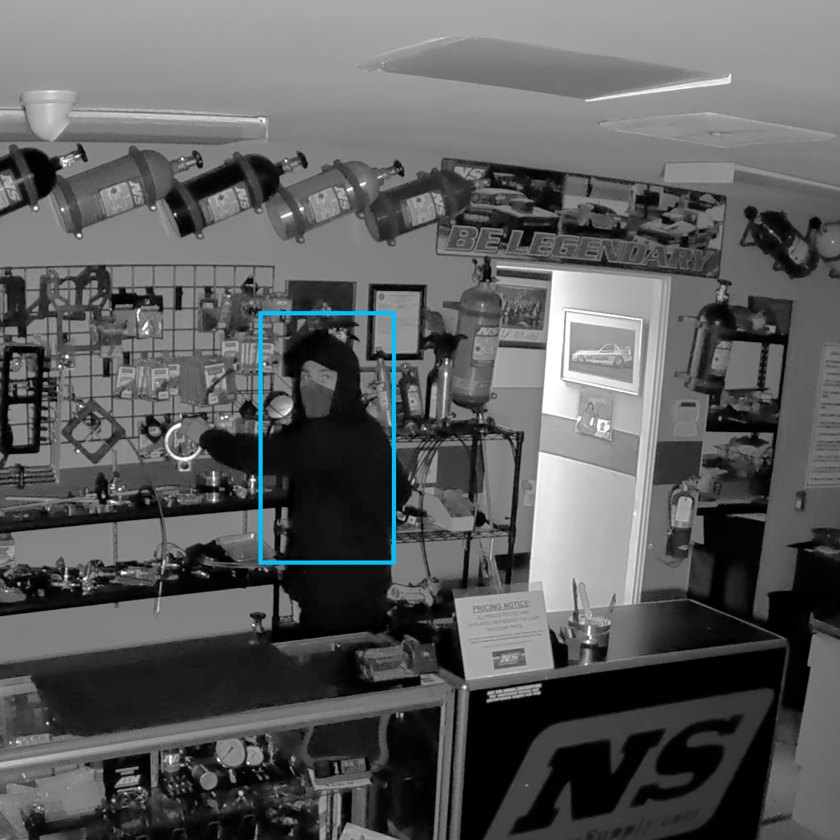 Wide-angle view of Galaxy Security RADCam7 commercial security camera mounted outdoors.