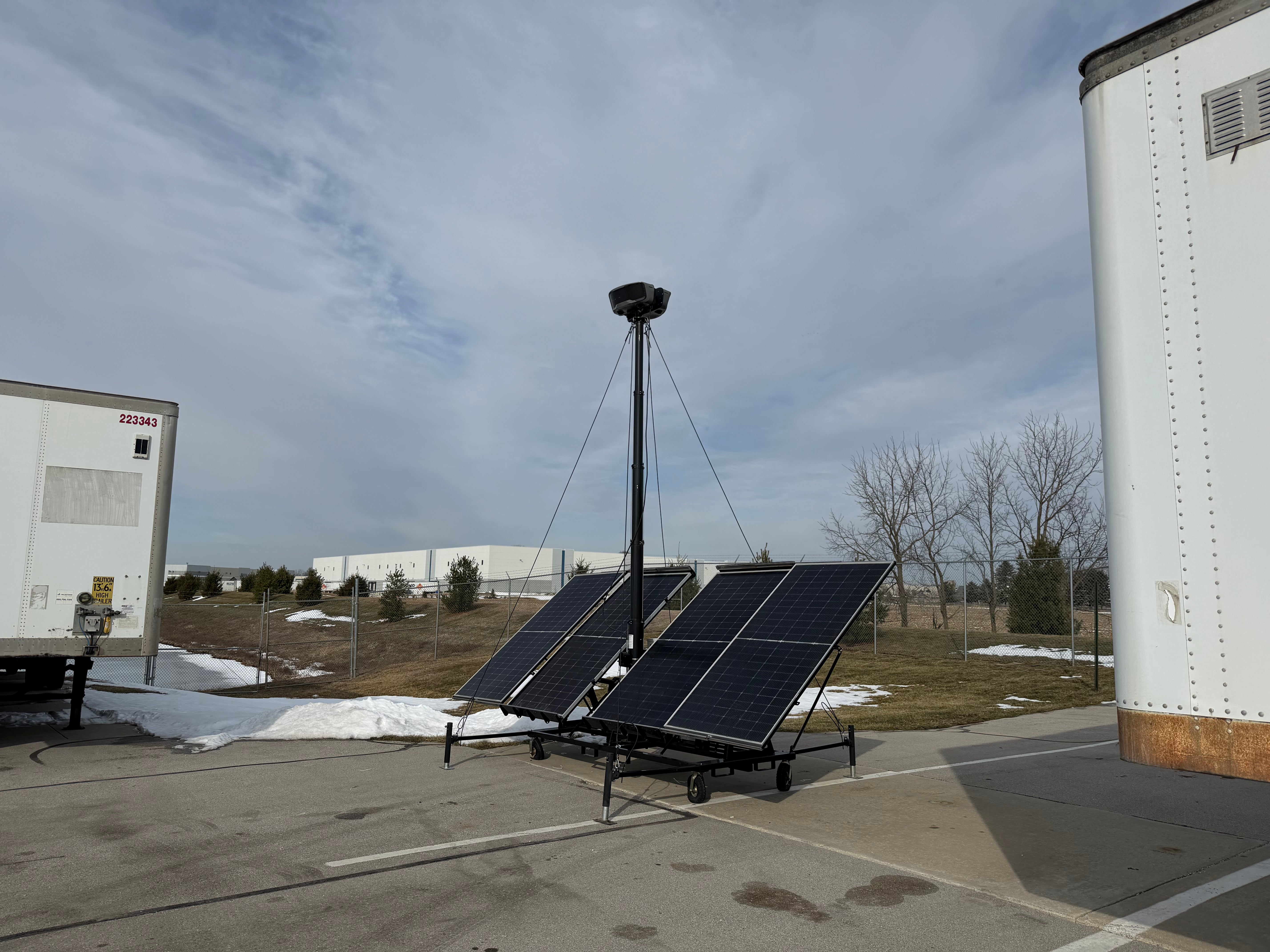 Galaxy Security RIO Solar 360 Gen 4 security camera with solar panel, weatherproof design, and 360-degree view.