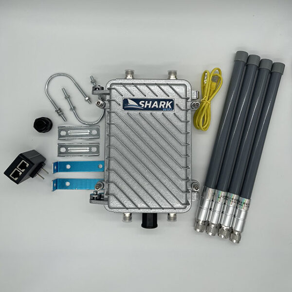 Shark Ro Rugged Outdoor LTE Router by My Store, weatherproof device with multiple antennas for reliable outdoor internet connectivity.