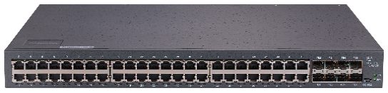 My Store BDCOM 44-Port Gigabit SFP switch with 4 Gigabit RJ45/SFP ports, 8 10G SFP+ ports, rack-mounted, dual power slots.